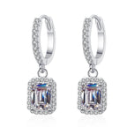 S925 Emerald Cut Moissanite Halo Earrings with Pave Band, 1-2ct Rectangle White Moissanite Sterling Silver, Engagement Wedding Drop Dangle