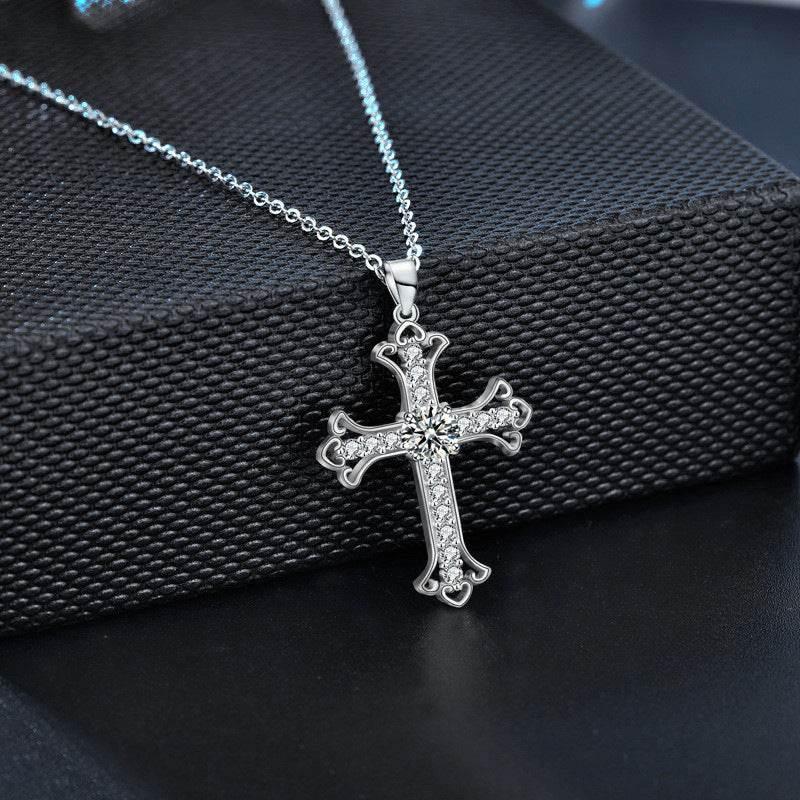 S925 Sterling Silver Moissanite Cross Necklace for Men and Women – Delicate Cross Pendant Elegant Collarbone Chain
