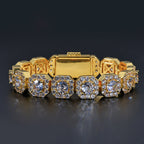 Stacking Geometric Zirconia-Set Hip Hop Chain Bracelet in Gold or White Gold – 10mm or 12mm Width