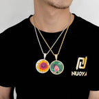 Hip Hop Round Photo Pendant Necklace with Cubic Zirconia in Gold or White Gold