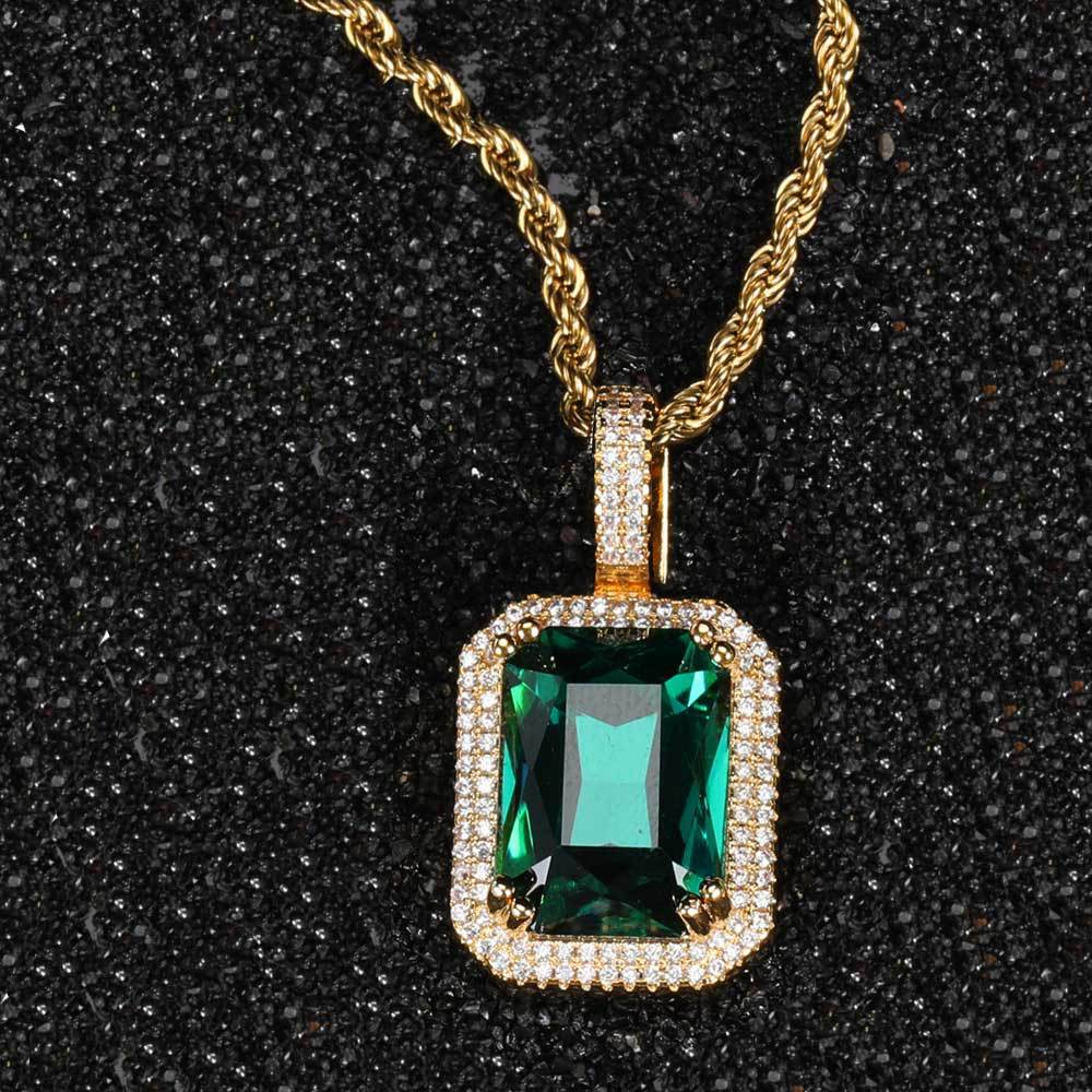 Geometric Hip Hop Necklace with Cubic Zirconia Stones in Gold or White Gold