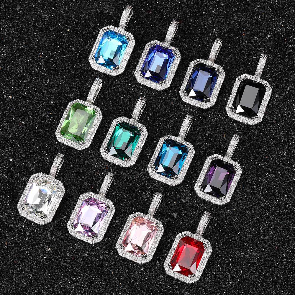 Geometric Hip Hop Necklace with Cubic Zirconia Stones in Gold or White Gold