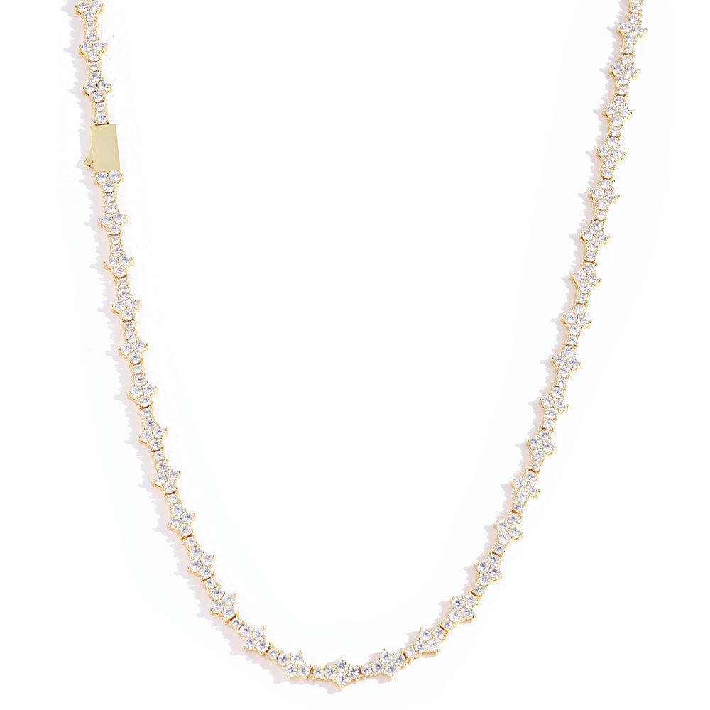 Tennis Chain Necklace with Zirconia Stones in Gold or White Gold – Hip Hop Style