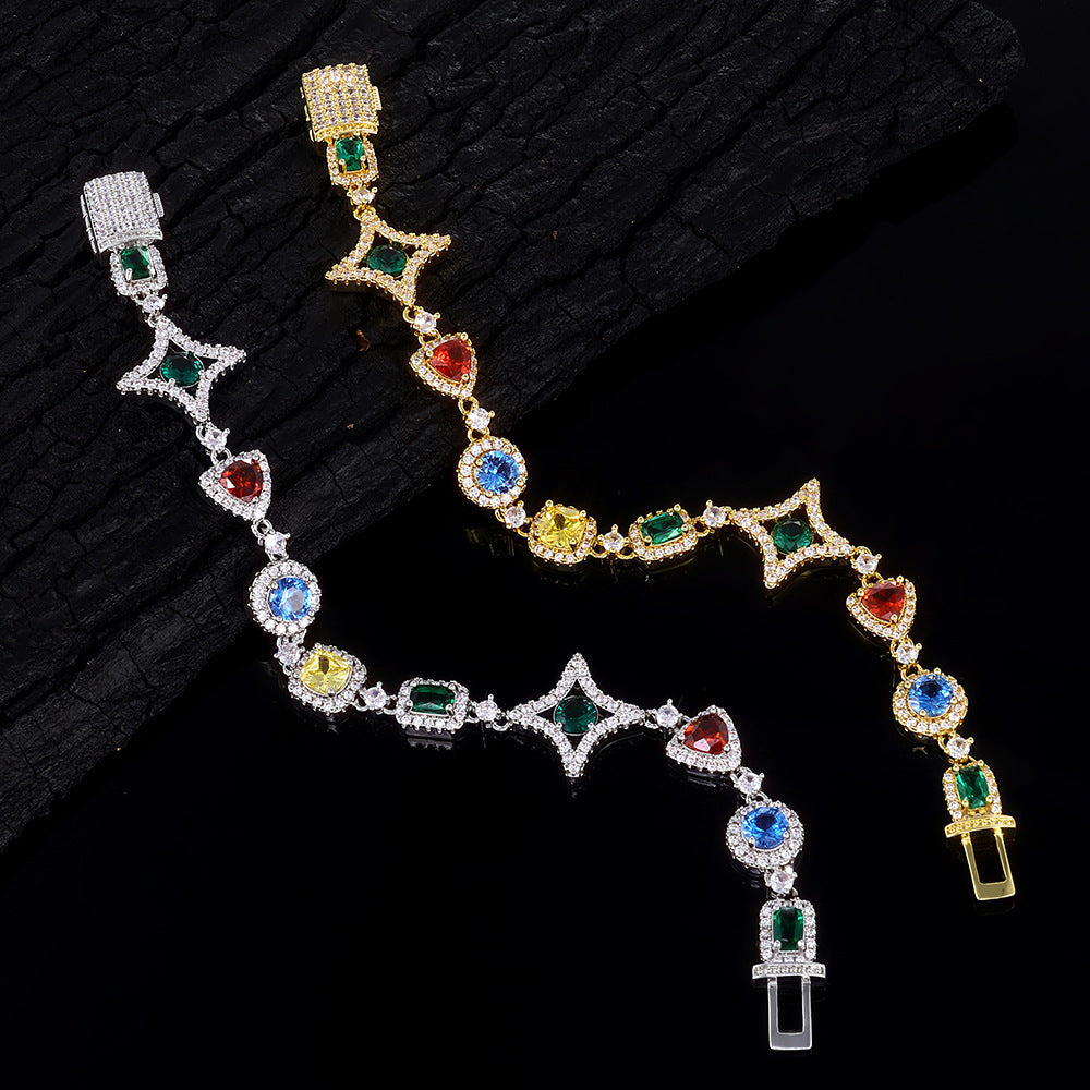 Stacking Hip Hop Zirconia Necklace and Bracelet Set in Gold or White Gold