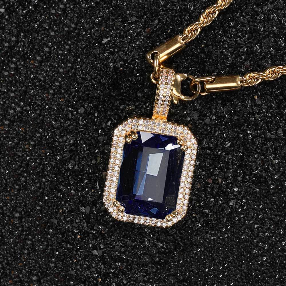 Geometric Hip Hop Necklace with Cubic Zirconia Stones in Gold or White Gold