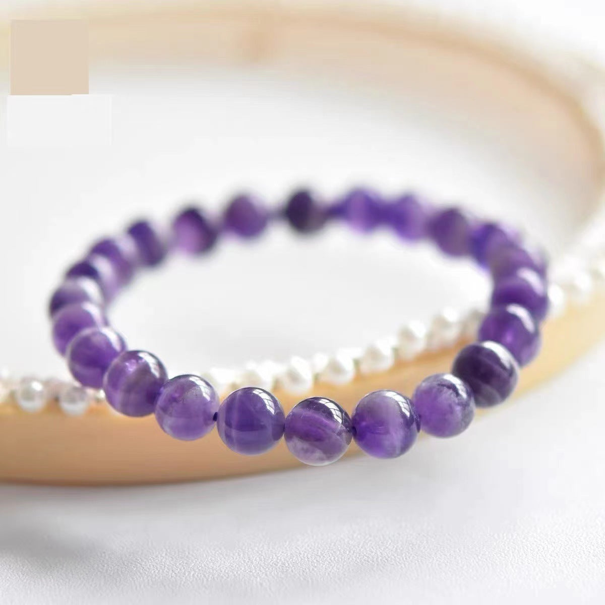 Lavender Amethyst Beaded Bracelet – Natural Crystal Stretch Band in Smooth Round Beads
