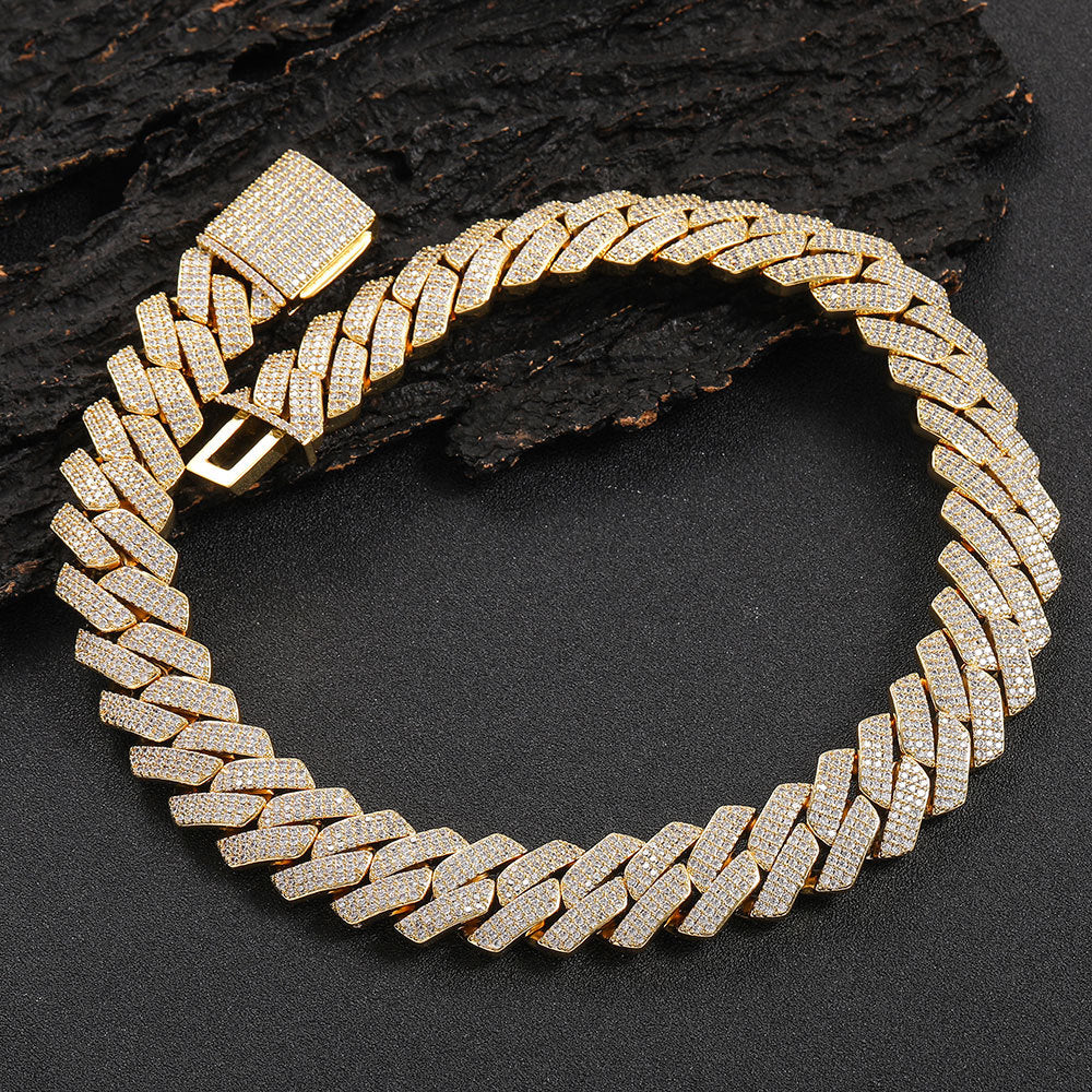 Triple-Row Diamond-Cut Cuban Chain Necklace with Cubic Zirconia Accents – Bold Hip Hop Style