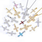Geometric Cross Pendant Necklace with Cubic Zirconia Stones in Gold, White Gold, or Dual-Tone Finish