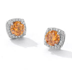 S925 Magnetic Multicolor Moissanite Square Halo Stud Earrings for Men Women,  0.5/1ct Round Cut, Inlaid Magnetic Earrings Non-Piercing Clip On Stud Earring