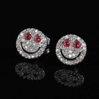 Smiling Face Zirconia Stud Earrings in Gold or White Gold Plated Brass with 925 Sterling Silver Posts