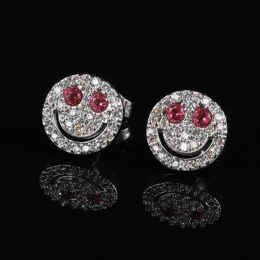 Smiling Face Zirconia Stud Earrings in Gold or White Gold Plated Brass with 925 Sterling Silver Posts
