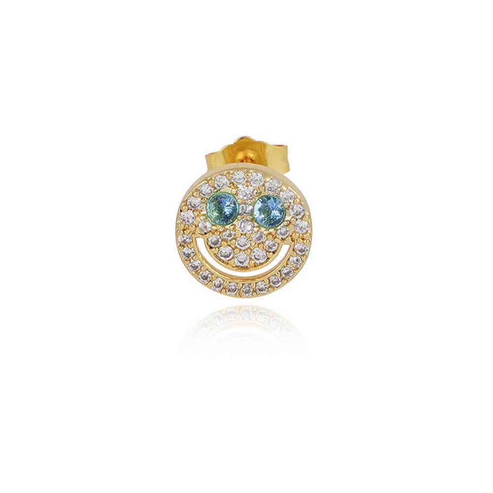 Smiling Face Zirconia Stud Earrings in Gold or White Gold Plated Brass with 925 Sterling Silver Posts