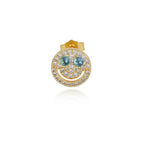 Smiling Face Zirconia Stud Earrings in Gold or White Gold Plated Brass with 925 Sterling Silver Posts