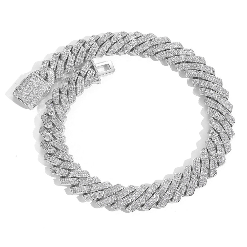 Triple-Row Diamond-Cut Cuban Chain Necklace with Cubic Zirconia Accents – Bold Hip Hop Style