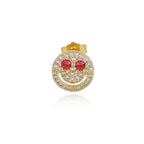 Smiling Face Zirconia Stud Earrings in Gold or White Gold Plated Brass with 925 Sterling Silver Posts