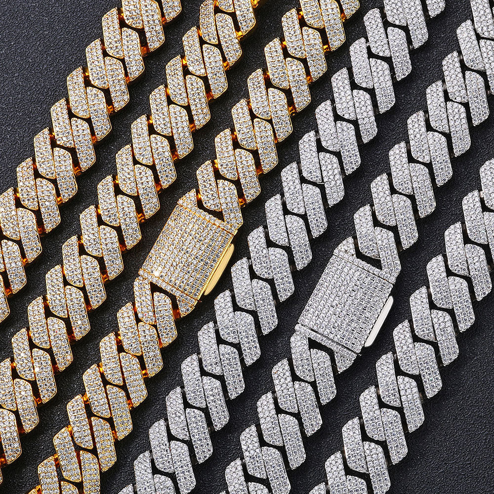 Triple-Row Diamond-Cut Cuban Chain Necklace with Cubic Zirconia Accents – Bold Hip Hop Style