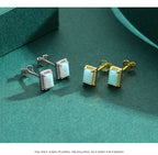 Stacking Geometric Opal Stud Earrings & Sterling Silver Ring Set in Modern Minimalist Design
