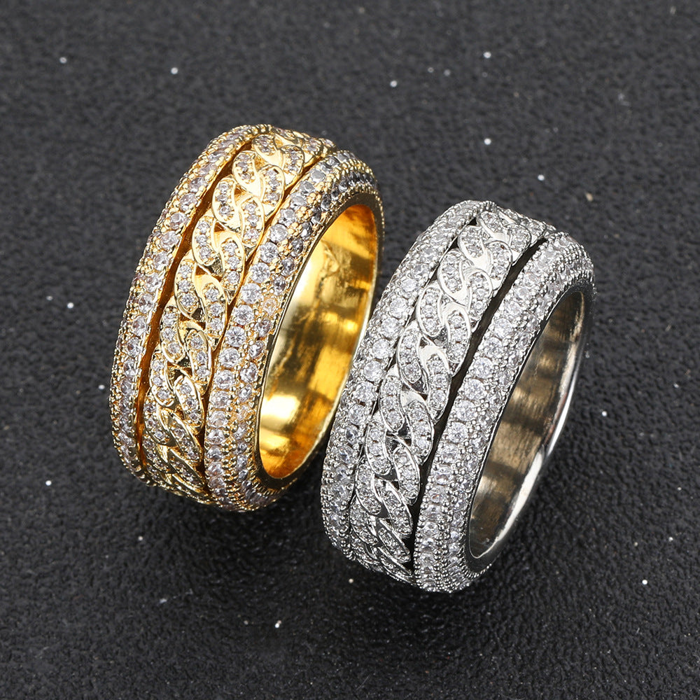 Geometric Hip Hop Ring with Cubic Zirconia Stones in Gold or White Gold