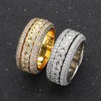 Geometric Hip Hop Ring with Cubic Zirconia Stones in Gold or White Gold