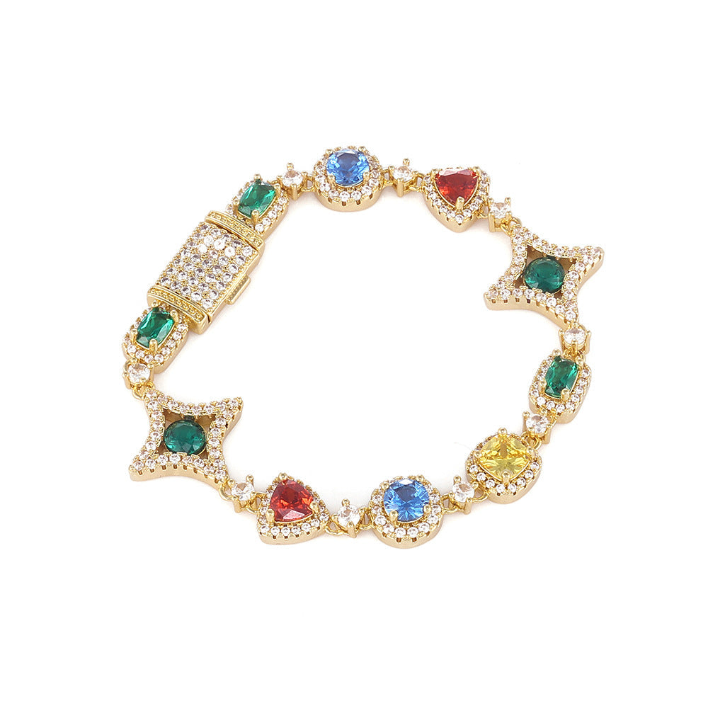Stacking Hip Hop Zirconia Necklace and Bracelet Set in Gold or White Gold