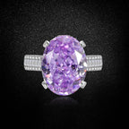 Multicolor Ice Flower Cut Oval CZ Adjustable Ring, Triple Pave Band, 12*16mm 5A Cubic Zirconia, 4 Color Options, Dainty Luxe
