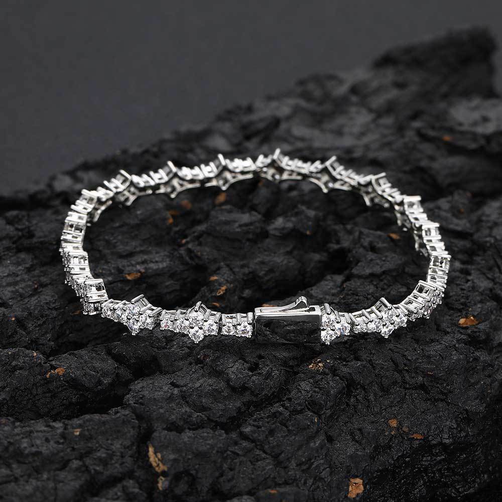 Geometric Tennis Chain Bracelet with Zirconia Stones in Gold or White Gold | Cubic Zirconia
