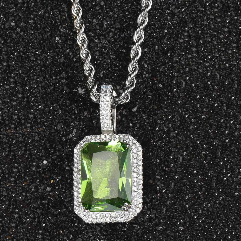 Geometric Hip Hop Necklace with Cubic Zirconia Stones in Gold or White Gold