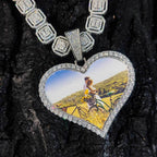Large Heart Photo Pendant Necklace with Cubic Zirconia Stones in Gold or White Gold