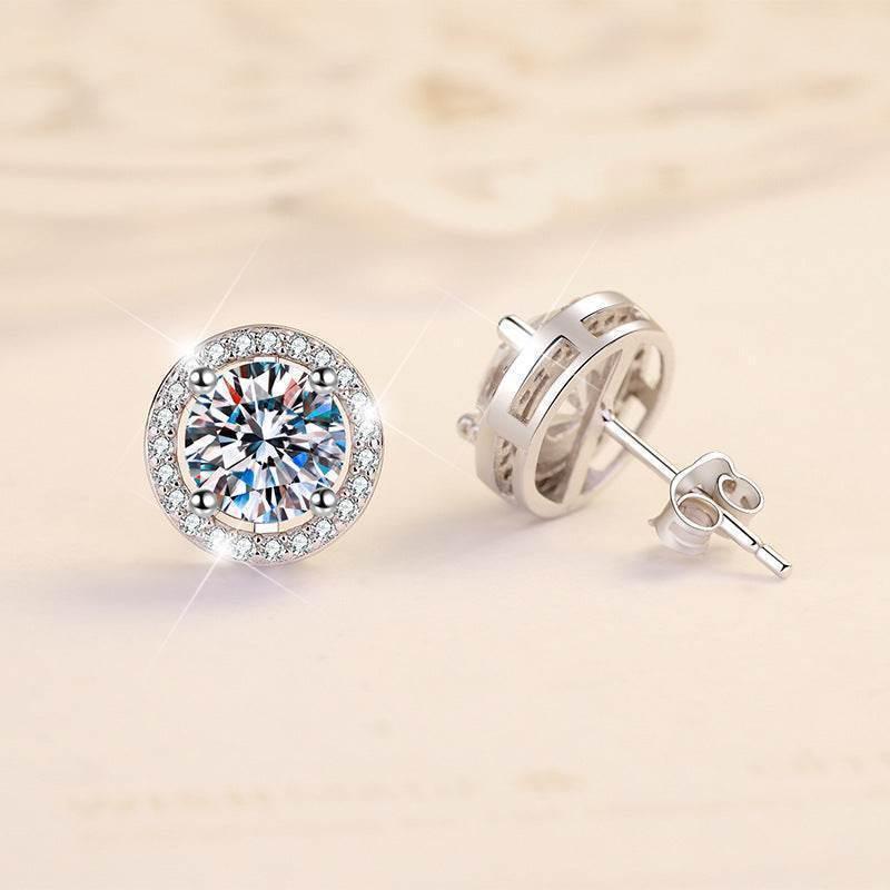 S925 Klein Blue Moissanite Halo Stud Earrings, Sterling Silver D-Grade VVS Round-Cut Certificated Moissanite Jewelry for Men & Women, Simple & Stylish Gift for Wedding, Birthday, Anniversary