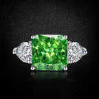 Multicolor Ice Flower Cut Square CZ Adjustable Ring, Blue & Green 10*10mm 8A Main Cubic Zirconia, Two Heart Side CZ, Dainty Luxe