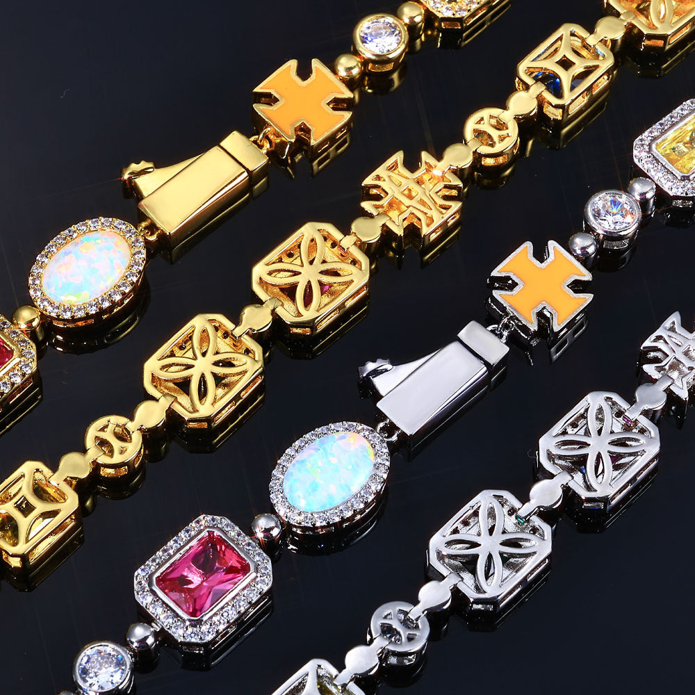 Stacking Hip Hop Zirconia Chain Necklace and Bracelet Set in Gold or White Gold