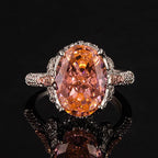 Multicolor Ice Flower Cut Oval CZ Adjustable Ring, 10*14mm 8A Cubic Zirconia, Two-Tone Pave CZ Band, Dainty Luxe
