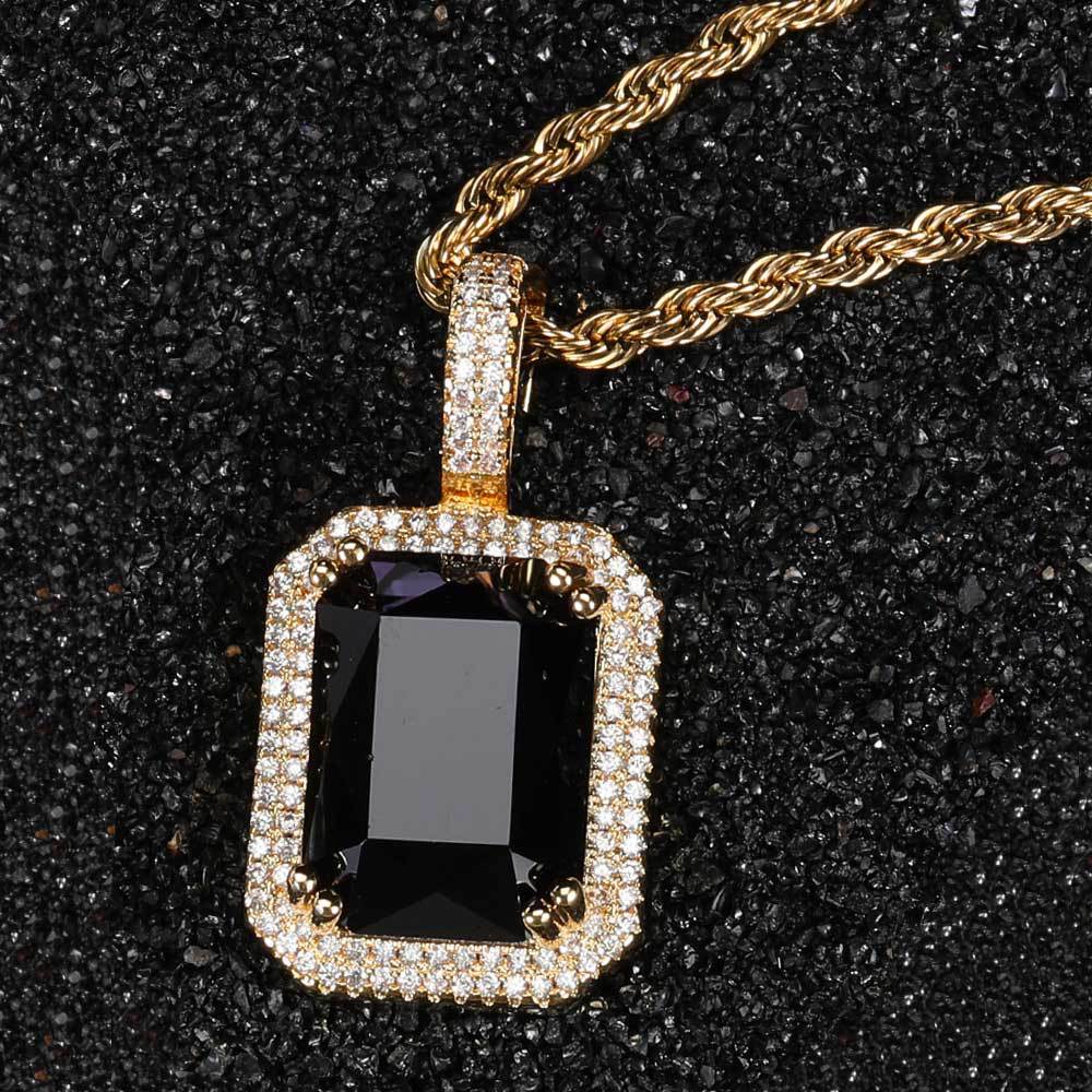 Geometric Hip Hop Necklace with Cubic Zirconia Stones in Gold or White Gold