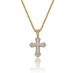 Geometric Cross Pendant Necklace with Cubic Zirconia Stones in Gold, White Gold, or Dual-Tone Finish