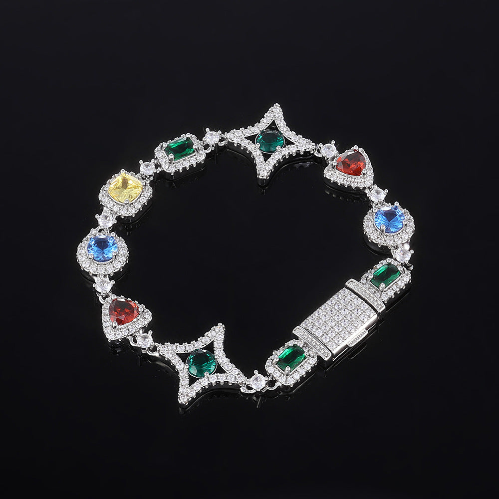 Stacking Hip Hop Zirconia Necklace and Bracelet Set in Gold or White Gold