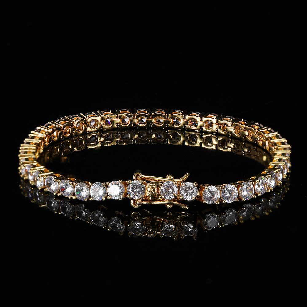 Hip Hop Iced Out Tennis Chain Bracelet, 18K Gold & White Gold Plated, 3–6mm CZ Iced Out Bling Jewelry