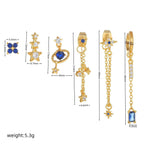 6 Pieces Planet and Long Tassel Earring Set with Micro-Pavé Dazzling Zircons, 18k Gold Plated Ear Studs & Ear Drops, Stacked Lobe Design
