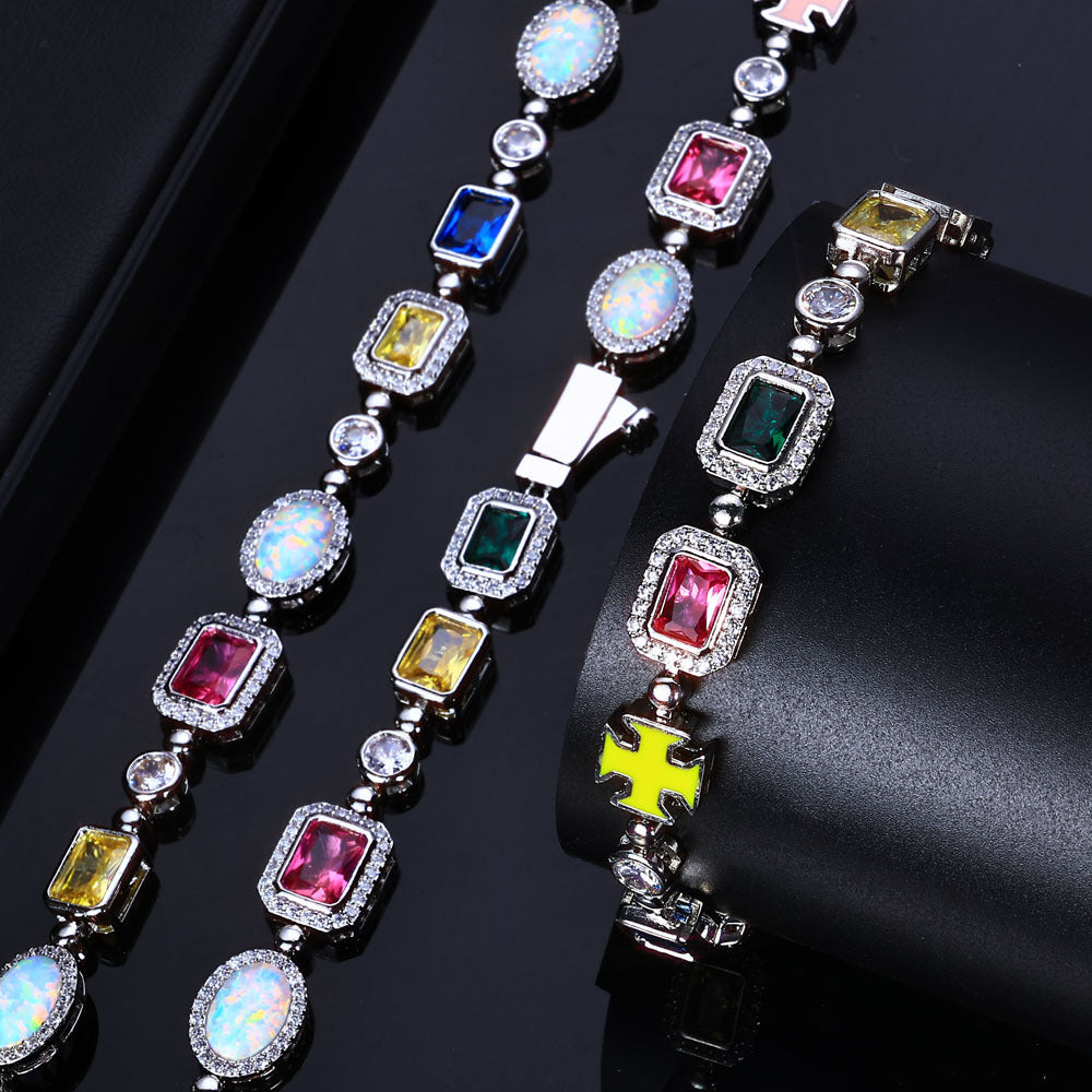 Stacking Hip Hop Zirconia Chain Necklace and Bracelet Set in Gold or White Gold