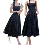 Floral Midi Corset Dress with Square Neck - Women's Smocked Lace-Up Sundress for Wedding Guest & Beach Holiday Parties