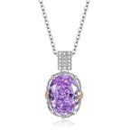 Multicolor Ice Flower Cut Oval CZ Pendant Necklace, 10*14mm 8A Cubic Zirconia, Two-Tone Pave CZ Halo with Pavé Top Frame, Adjustable Chain, Dainty Luxe
