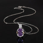 Multicolor Ice Flower Cut Oval CZ Pendant Necklace, 10*14mm 8A Cubic Zirconia, Two-Tone Pave CZ Halo with Pavé Top Frame, Adjustable Chain, Dainty Luxe