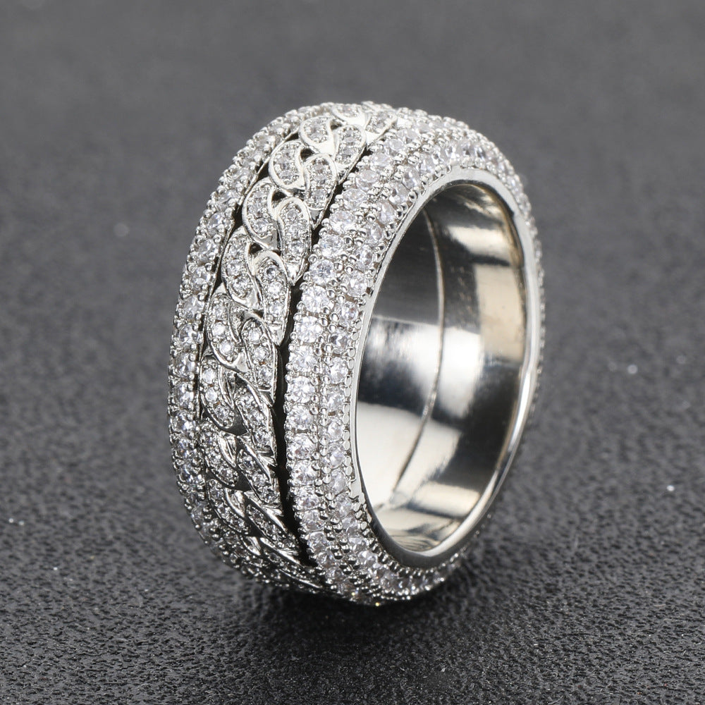 Geometric Hip Hop Ring with Cubic Zirconia Stones in Gold or White Gold
