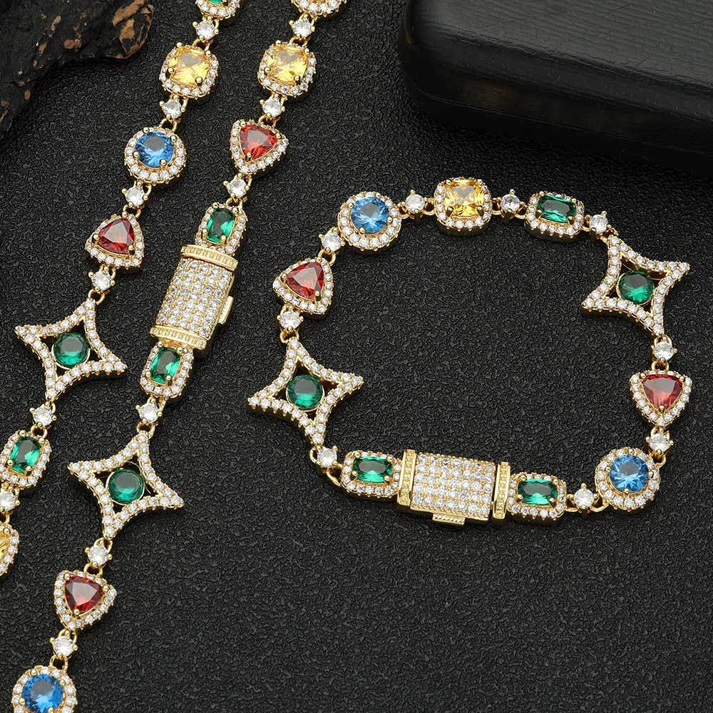 Stacking Hip Hop Zirconia Necklace and Bracelet Set in Gold or White Gold