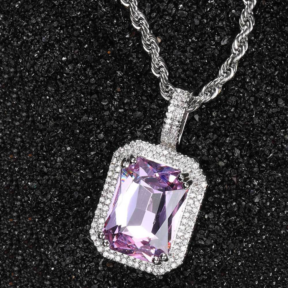 Geometric Hip Hop Necklace with Cubic Zirconia Stones in Gold or White Gold