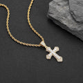 Geometric Cross Pendant Necklace with Cubic Zirconia Stones in Gold, White Gold, or Dual-Tone Finish