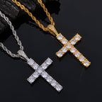 Oversized Hip Hop Cross Necklace for Men – White Gold Plated Copper with Cubic Zirconia Stones