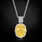Multicolor Ice Flower Cut Oval CZ Pendant Necklace, 10*14mm 8A Cubic Zirconia, Two-Tone Pave CZ Halo with Pavé Top Frame, Adjustable Chain, Dainty Luxe