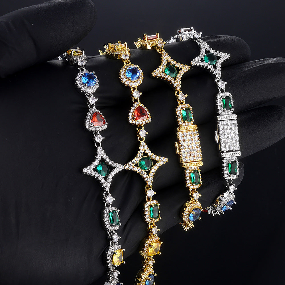 Stacking Hip Hop Zirconia Necklace and Bracelet Set in Gold or White Gold