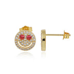 Smiling Face Zirconia Stud Earrings in Gold or White Gold Plated Brass with 925 Sterling Silver Posts