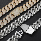 Stacking 24mm Cuban Chain Necklace and Bracelet Set with Zirconia Stones in Gold or White Gold